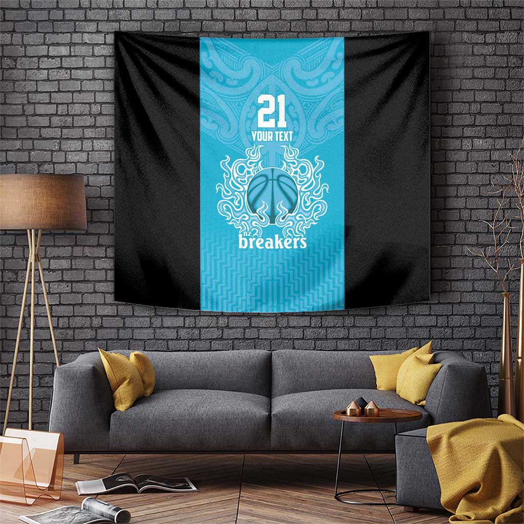 New Zealand Custom Tapestry Fire Basketball Maori Tribal Sky Blue - Aussie Hoodie
