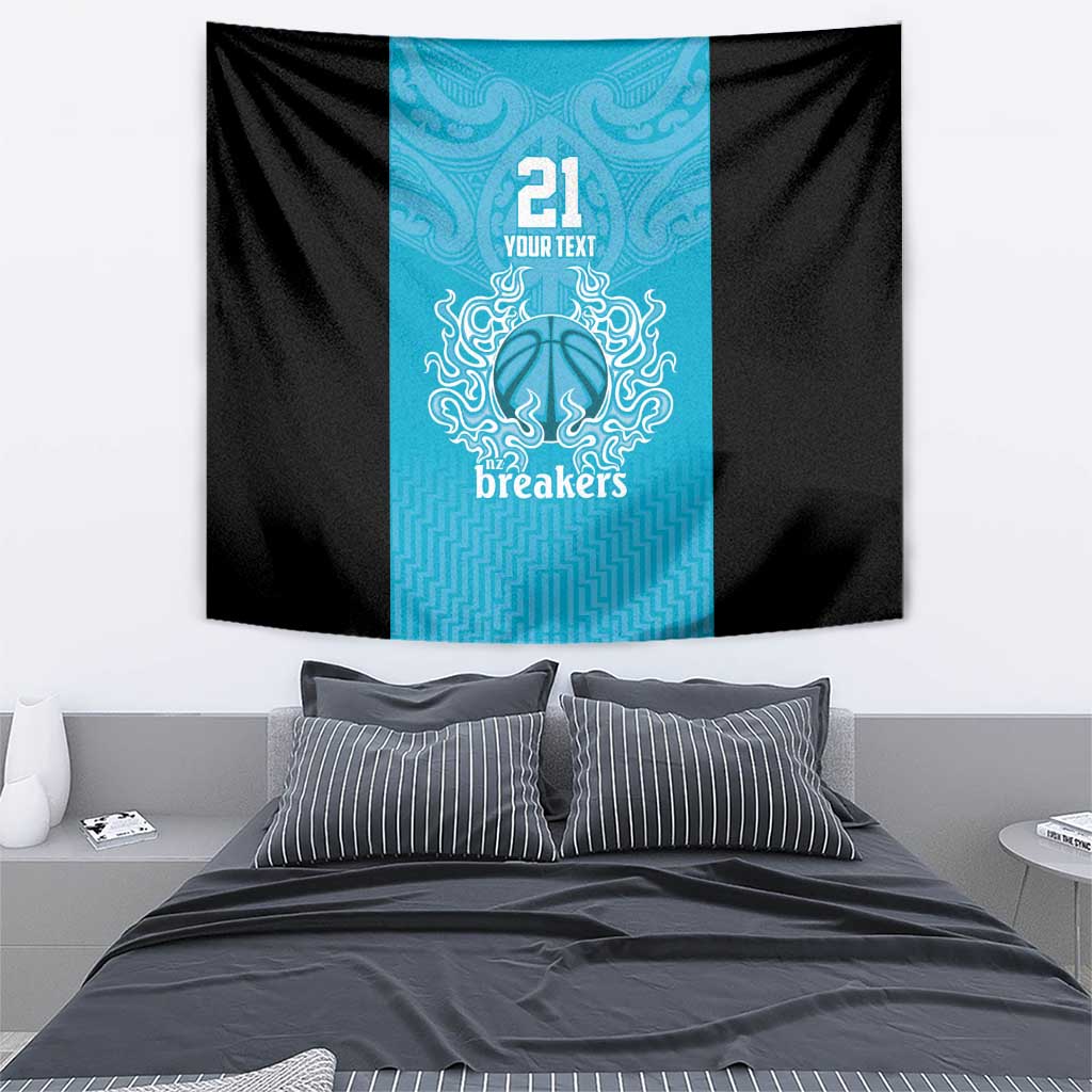 New Zealand Custom Tapestry Fire Basketball Maori Tribal Sky Blue - Aussie Hoodie