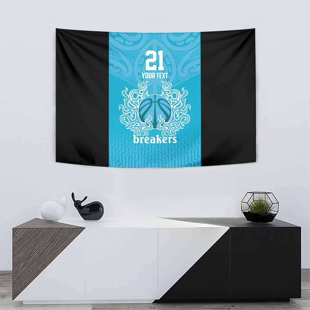 New Zealand Custom Tapestry Fire Basketball Maori Tribal Sky Blue - Aussie Hoodie