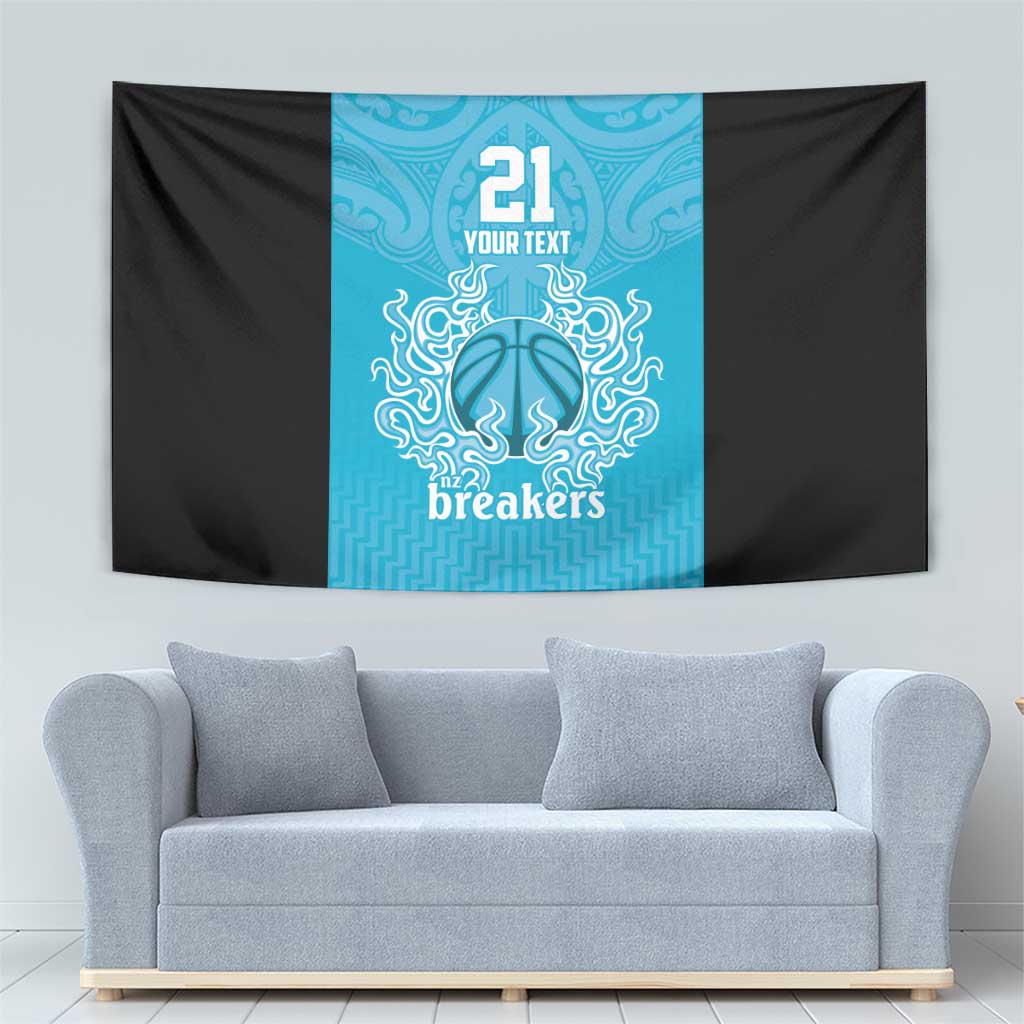 New Zealand Custom Tapestry Fire Basketball Maori Tribal Sky Blue - Aussie Hoodie