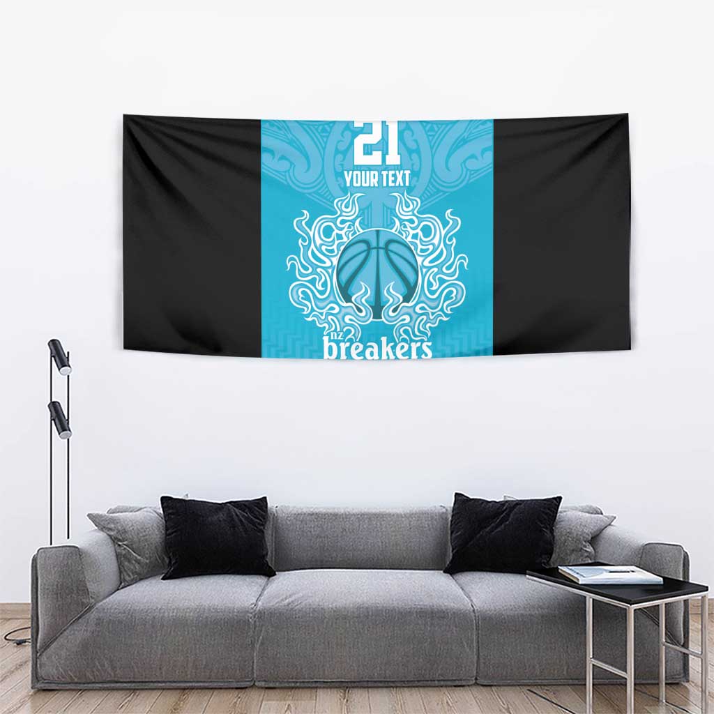 New Zealand Custom Tapestry Fire Basketball Maori Tribal Sky Blue - Aussie Hoodie