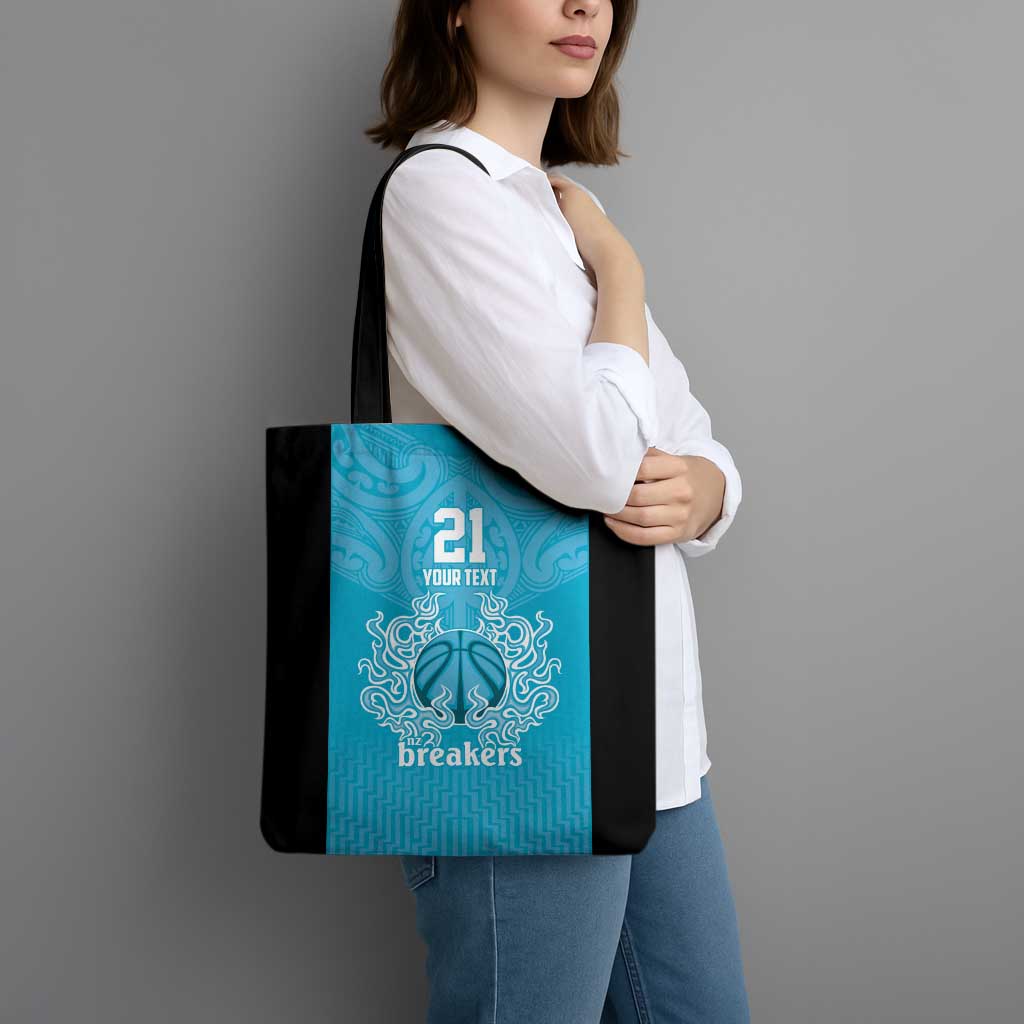 New Zealand Custom Tote Bag Fire Basketball Maori Tribal Sky Blue - Aussie Hoodie