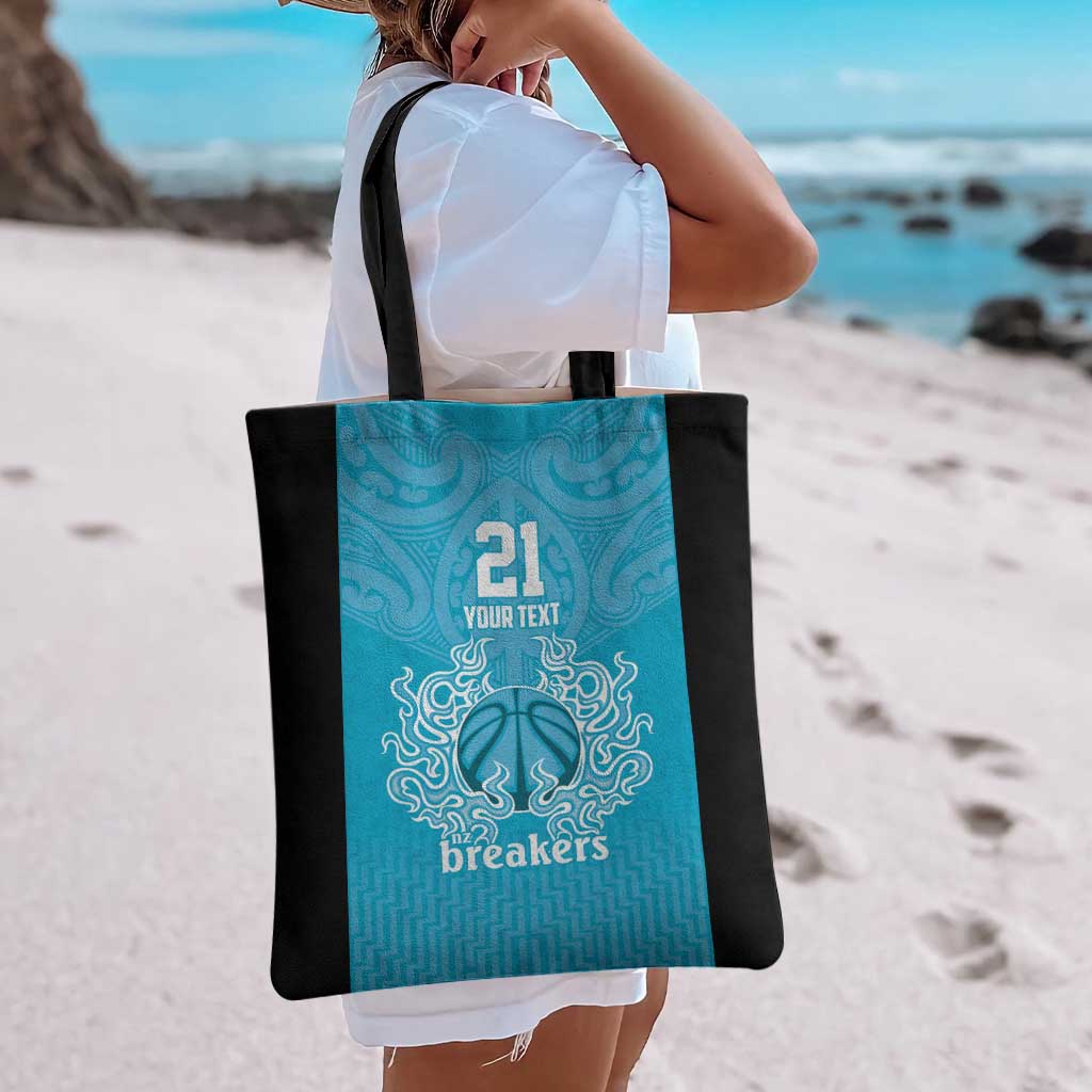 New Zealand Custom Tote Bag Fire Basketball Maori Tribal Sky Blue - Aussie Hoodie