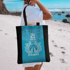 New Zealand Custom Tote Bag Fire Basketball Maori Tribal Sky Blue - Aussie Hoodie