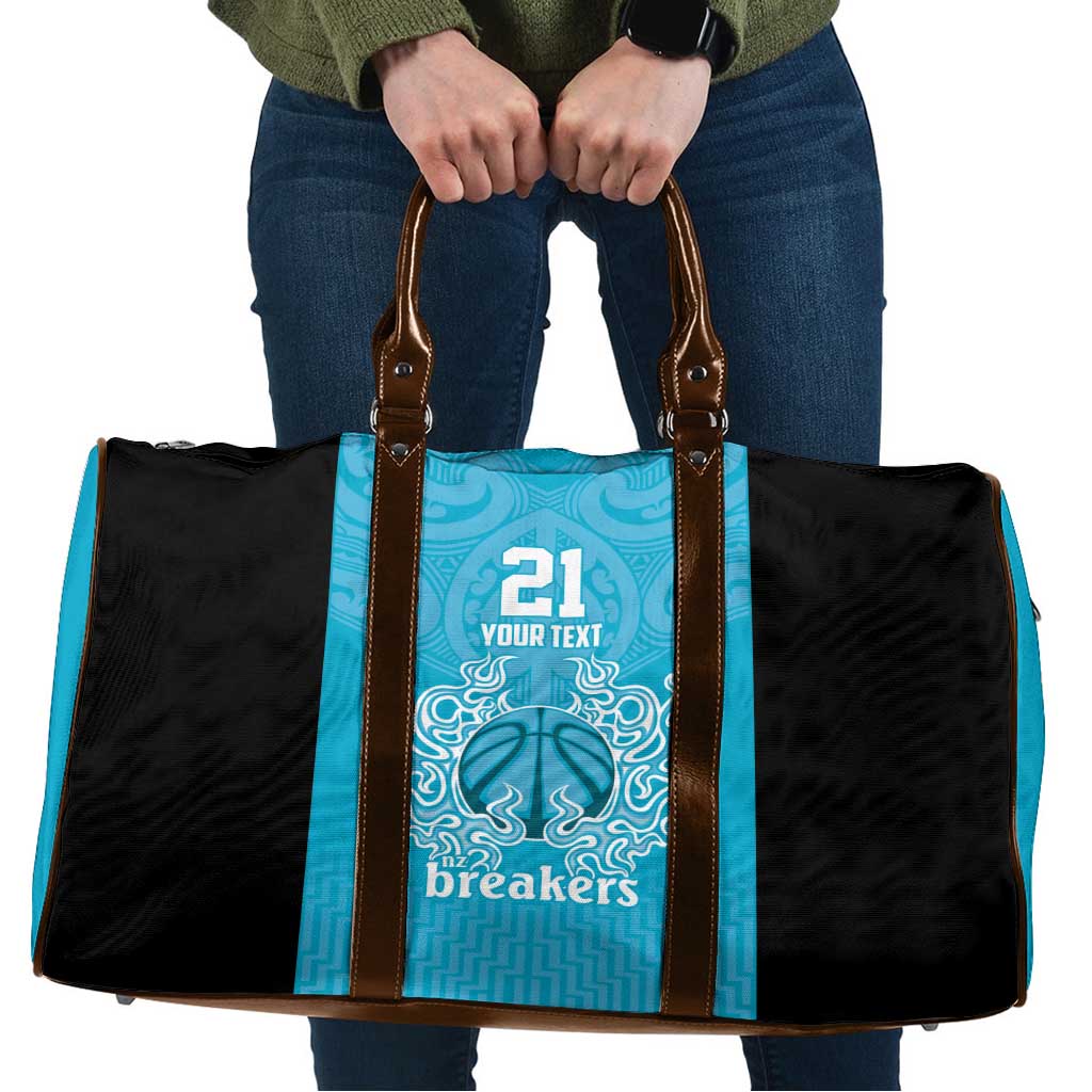 New Zealand Custom Travel Bag Fire Basketball Maori Tribal Sky Blue - Aussie Hoodie
