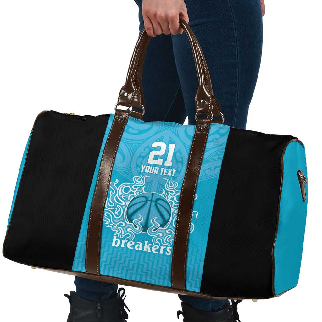 New Zealand Custom Travel Bag Fire Basketball Maori Tribal Sky Blue - Aussie Hoodie