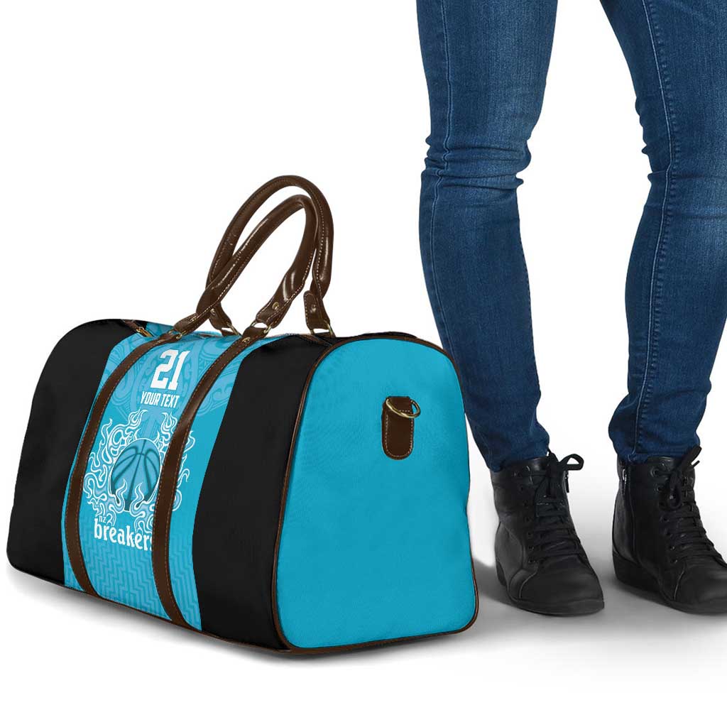 New Zealand Custom Travel Bag Fire Basketball Maori Tribal Sky Blue - Aussie Hoodie