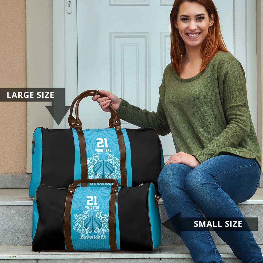 New Zealand Custom Travel Bag Fire Basketball Maori Tribal Sky Blue - Aussie Hoodie