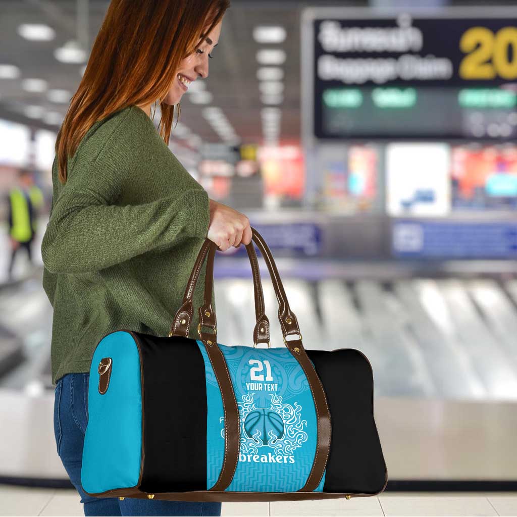 New Zealand Custom Travel Bag Fire Basketball Maori Tribal Sky Blue - Aussie Hoodie