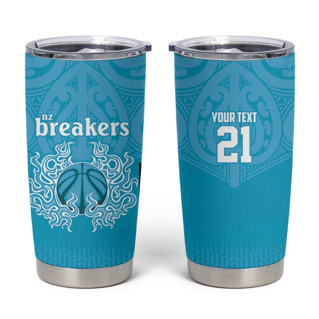 New Zealand Custom Tumbler Cup Fire Basketball Maori Tribal Sky Blue - Aussie Hoodie