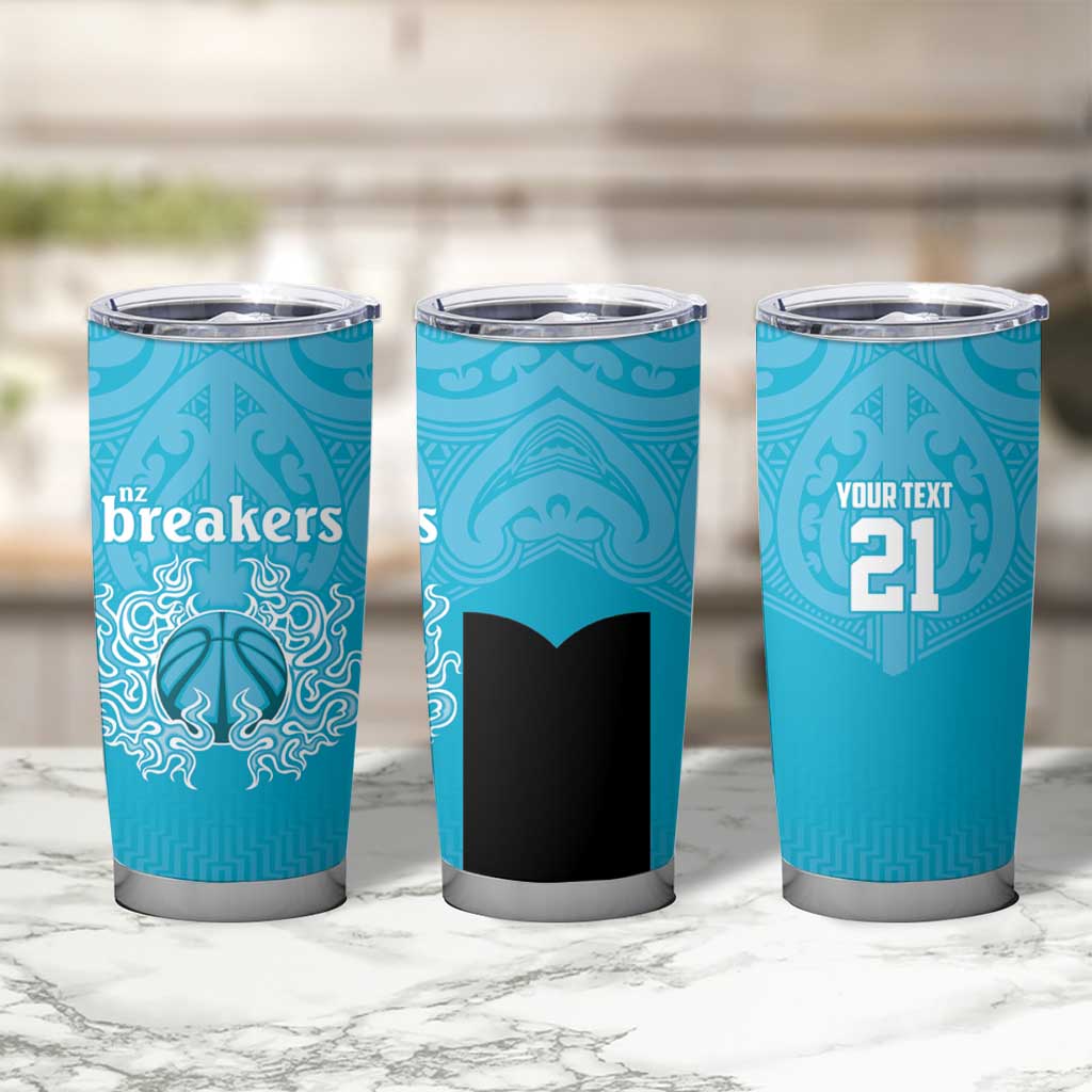 New Zealand Custom Tumbler Cup Fire Basketball Maori Tribal Sky Blue - Aussie Hoodie