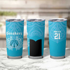 New Zealand Custom Tumbler Cup Fire Basketball Maori Tribal Sky Blue - Aussie Hoodie