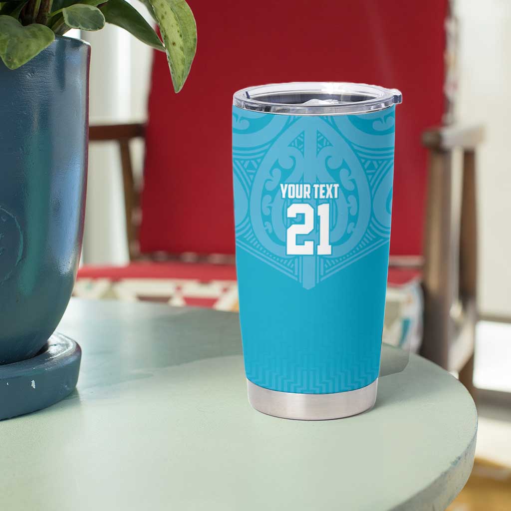 New Zealand Custom Tumbler Cup Fire Basketball Maori Tribal Sky Blue - Aussie Hoodie