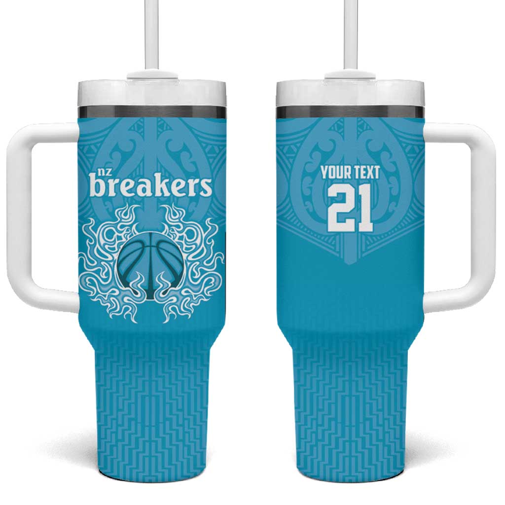 New Zealand Custom Tumbler With Handle Fire Basketball Maori Tribal Sky Blue - Aussie Hoodie