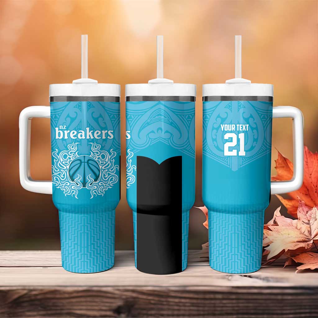 New Zealand Custom Tumbler With Handle Fire Basketball Maori Tribal Sky Blue - Aussie Hoodie