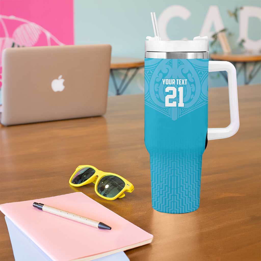 New Zealand Custom Tumbler With Handle Fire Basketball Maori Tribal Sky Blue - Aussie Hoodie