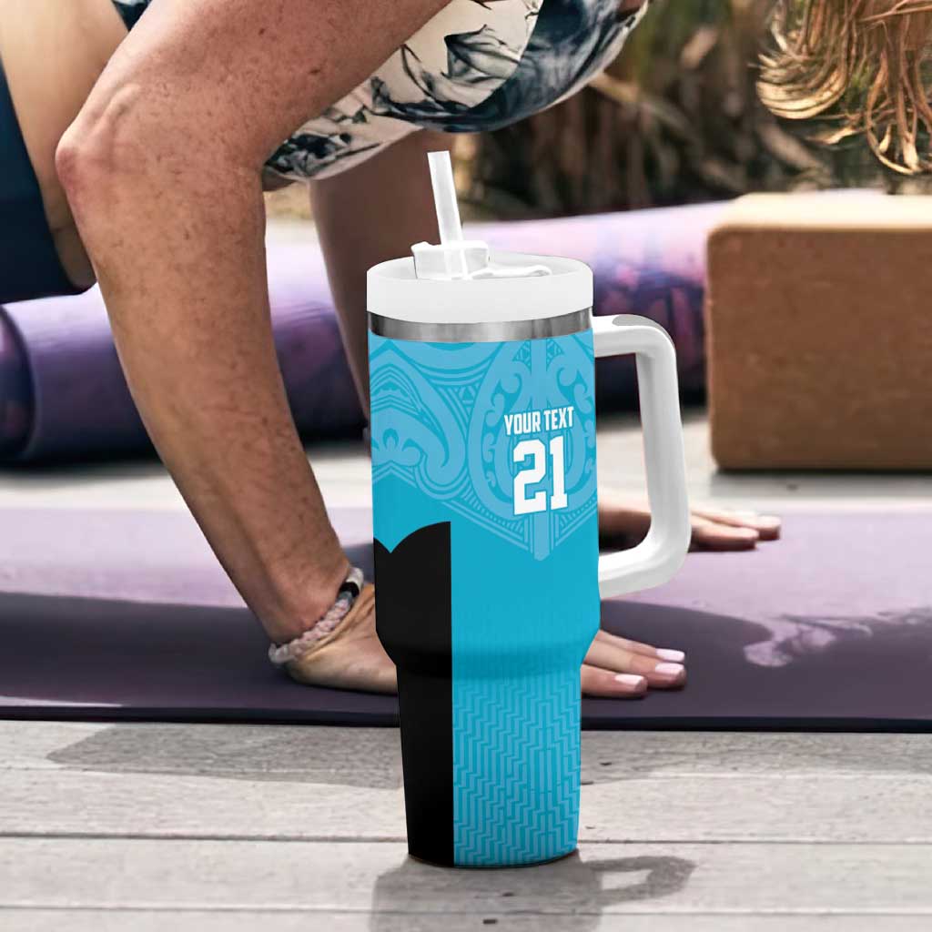 New Zealand Custom Tumbler With Handle Fire Basketball Maori Tribal Sky Blue - Aussie Hoodie