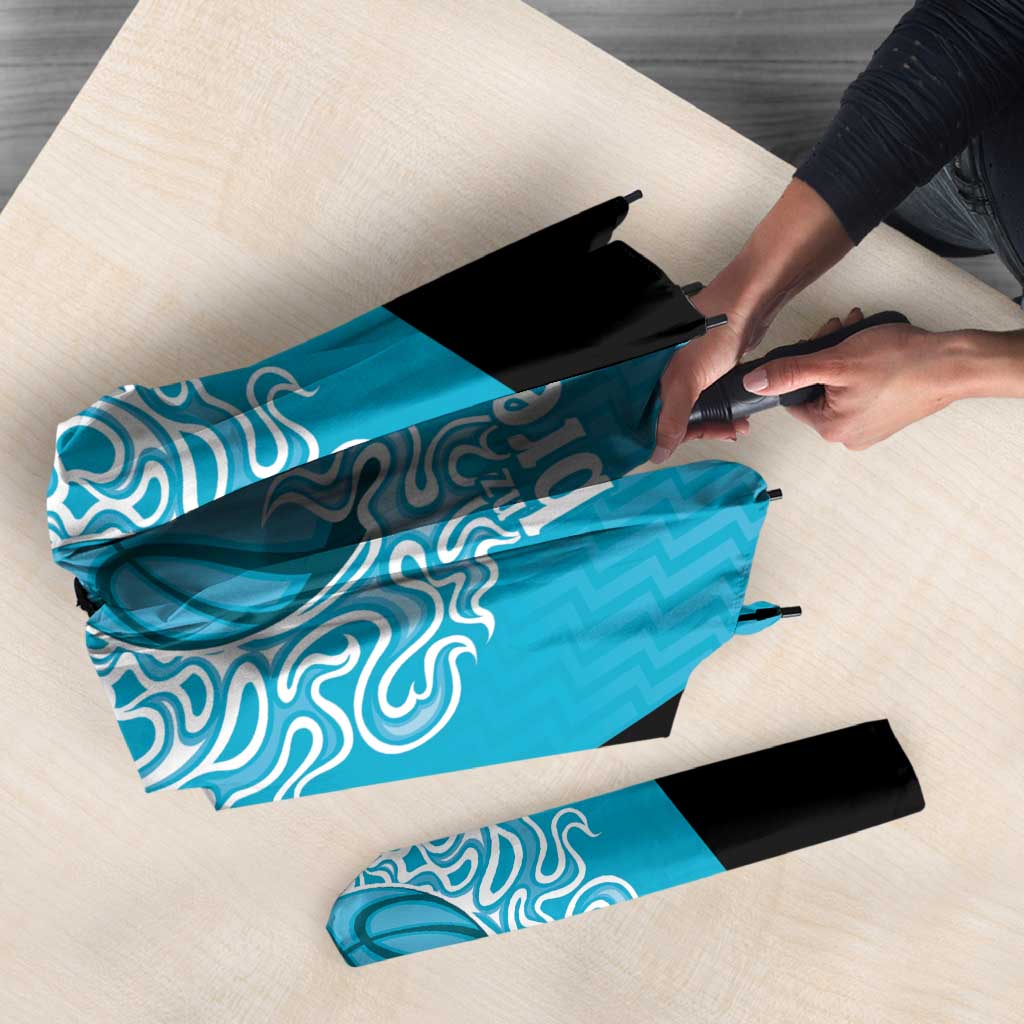 New Zealand Custom Umbrella Fire Basketball Maori Tribal Sky Blue - Aussie Hoodie