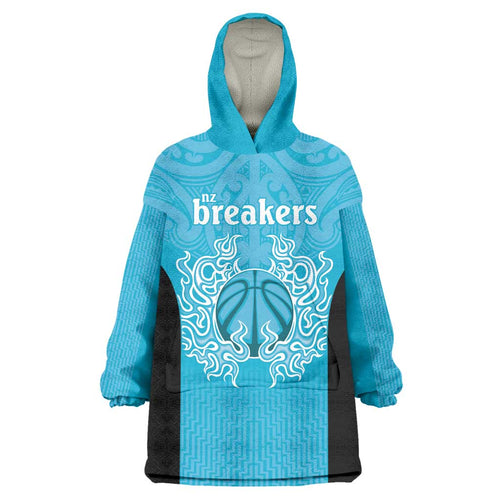 New Zealand Custom Wearable Blanket Hoodie Fire Basketball Maori Tribal Sky Blue - Aussie Hoodie