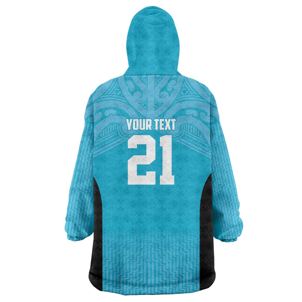 New Zealand Custom Wearable Blanket Hoodie Fire Basketball Maori Tribal Sky Blue - Aussie Hoodie