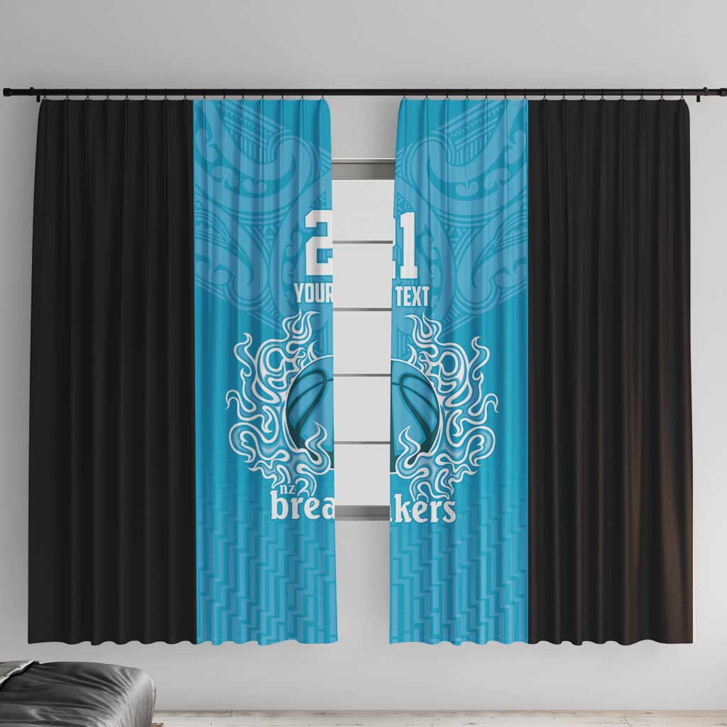 New Zealand Custom Window Curtain Fire Basketball Maori Tribal Sky Blue - Aussie Hoodie