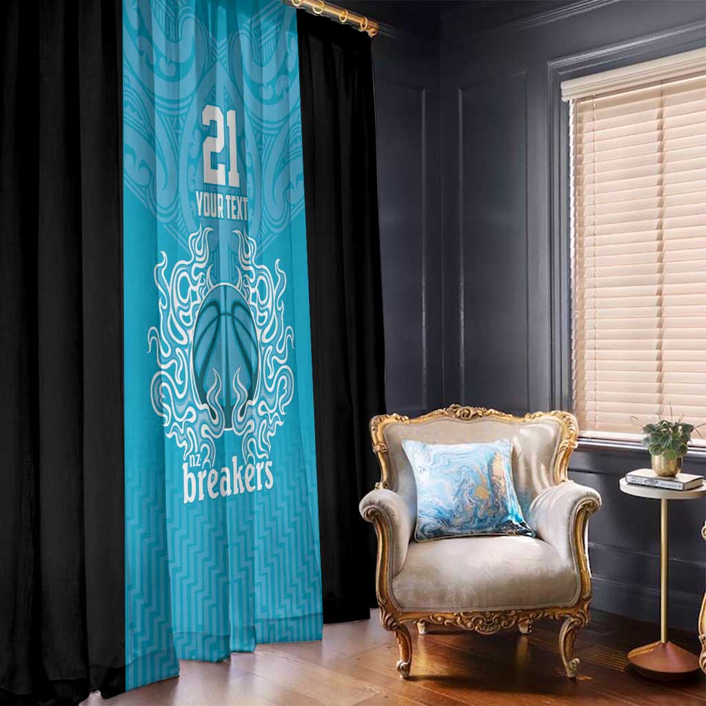 New Zealand Custom Window Curtain Fire Basketball Maori Tribal Sky Blue - Aussie Hoodie