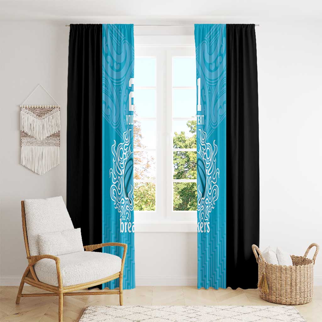 New Zealand Custom Window Curtain Fire Basketball Maori Tribal Sky Blue - Aussie Hoodie