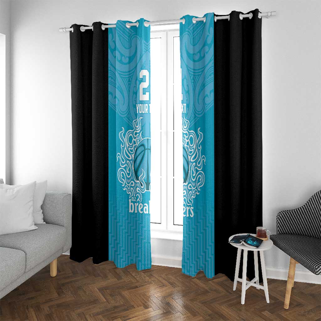 New Zealand Custom Window Curtain Fire Basketball Maori Tribal Sky Blue - Aussie Hoodie