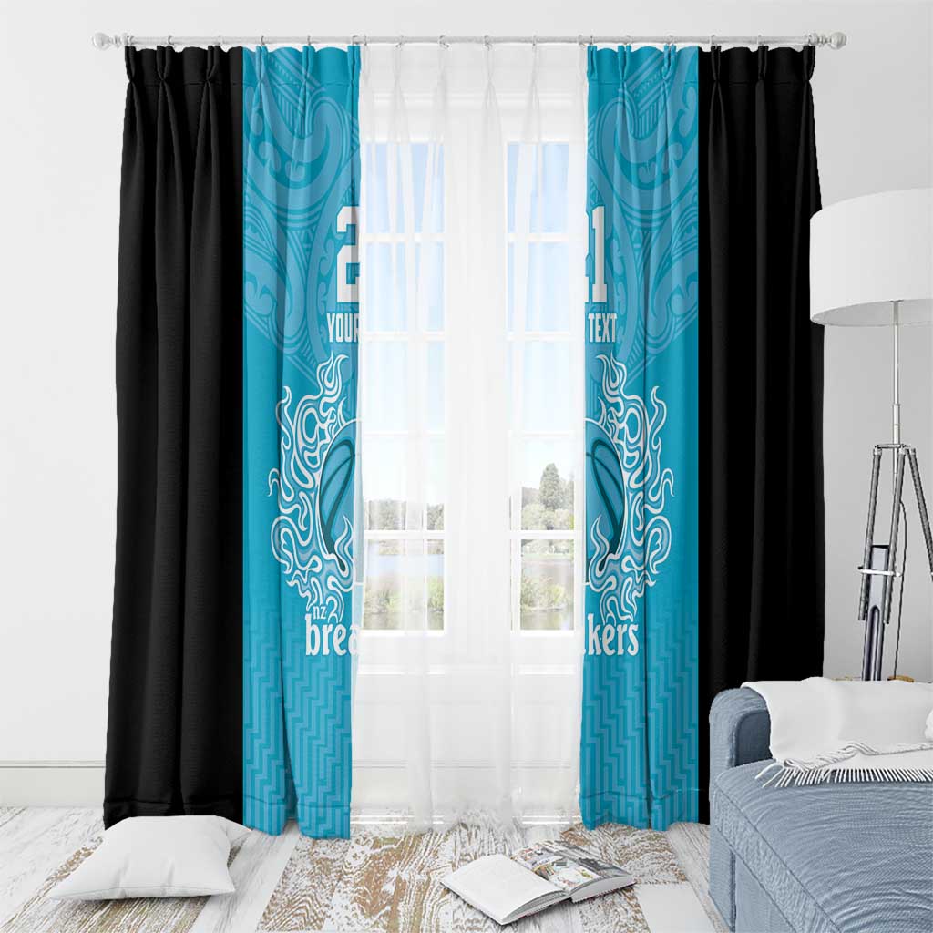 New Zealand Custom Window Curtain Fire Basketball Maori Tribal Sky Blue - Aussie Hoodie