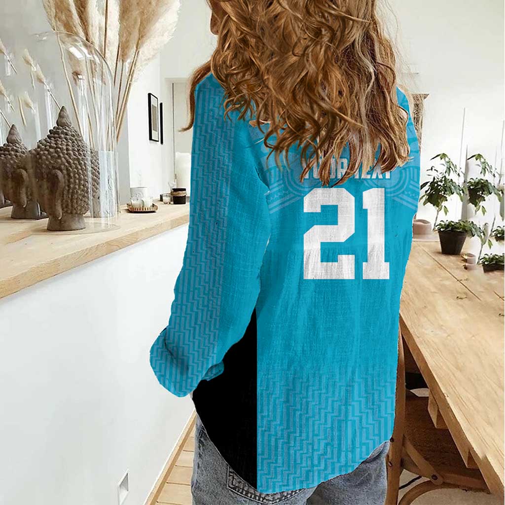 New Zealand Custom Women Casual Shirt Fire Basketball Maori Tribal Sky Blue - Aussie Hoodie