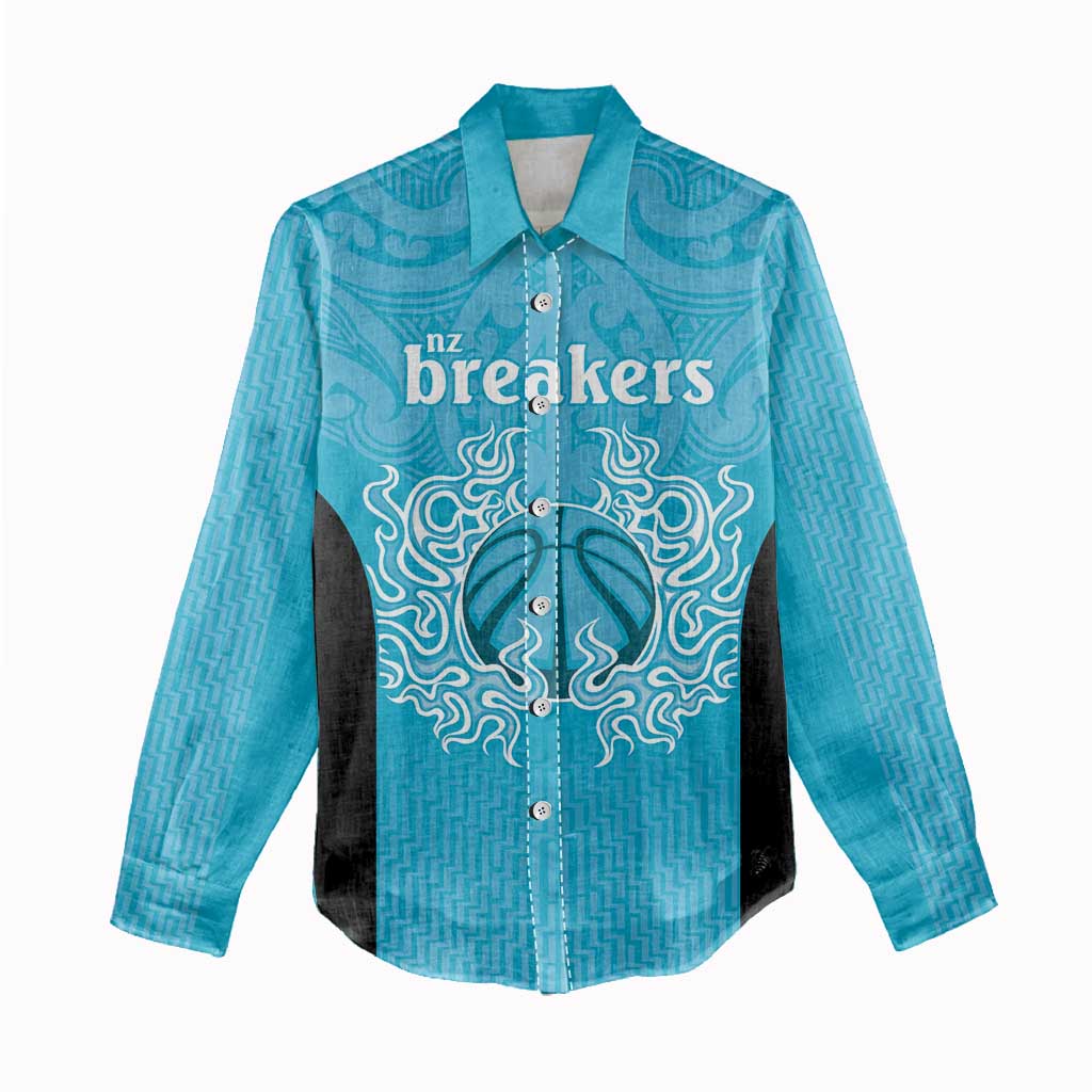 New Zealand Custom Women Casual Shirt Fire Basketball Maori Tribal Sky Blue - Aussie Hoodie