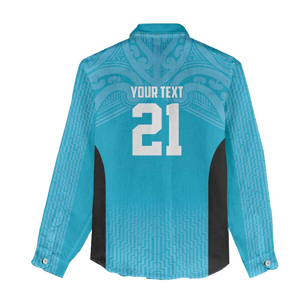 New Zealand Custom Women Casual Shirt Fire Basketball Maori Tribal Sky Blue - Aussie Hoodie