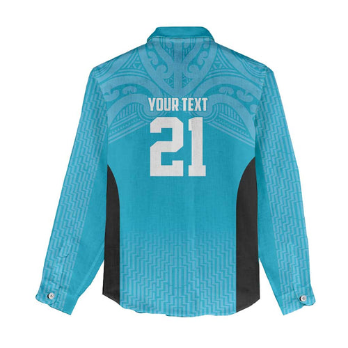 New Zealand Custom Women Casual Shirt Fire Basketball Maori Tribal Sky Blue - Aussie Hoodie