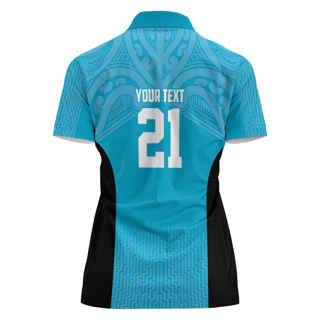 New Zealand Custom Women Polo Shirt Fire Basketball Maori Tribal Sky Blue - Aussie Hoodie