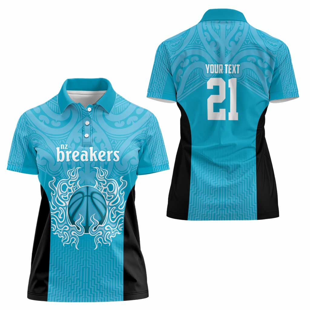 New Zealand Custom Women Polo Shirt Fire Basketball Maori Tribal Sky Blue - Aussie Hoodie