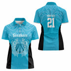 New Zealand Custom Women Polo Shirt Fire Basketball Maori Tribal Sky Blue - Aussie Hoodie