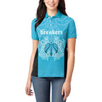 New Zealand Custom Women Polo Shirt Fire Basketball Maori Tribal Sky Blue - Aussie Hoodie