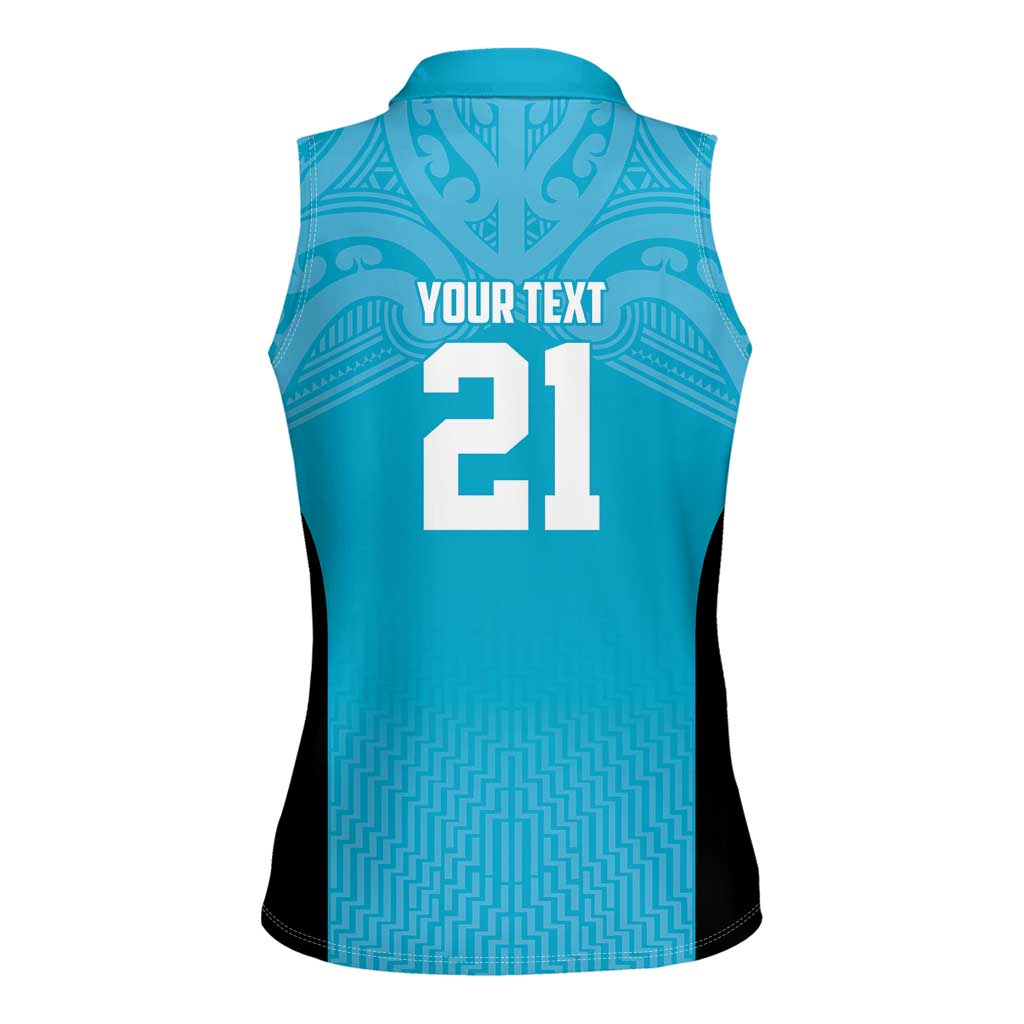 New Zealand Custom Women Sleeveless Polo Shirt Fire Basketball Maori Tribal Sky Blue - Aussie Hoodie