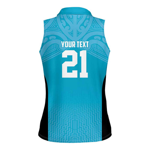 New Zealand Custom Women Sleeveless Polo Shirt Fire Basketball Maori Tribal Sky Blue - Aussie Hoodie