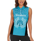 New Zealand Custom Women Sleeveless Polo Shirt Fire Basketball Maori Tribal Sky Blue - Aussie Hoodie