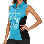 New Zealand Custom Women Sleeveless Polo Shirt Fire Basketball Maori Tribal Sky Blue - Aussie Hoodie