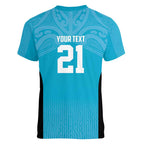 New Zealand Custom Women V-Neck T-Shirt Fire Basketball Maori Tribal Sky Blue - Aussie Hoodie
