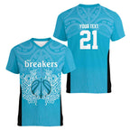 New Zealand Custom Women V-Neck T-Shirt Fire Basketball Maori Tribal Sky Blue - Aussie Hoodie