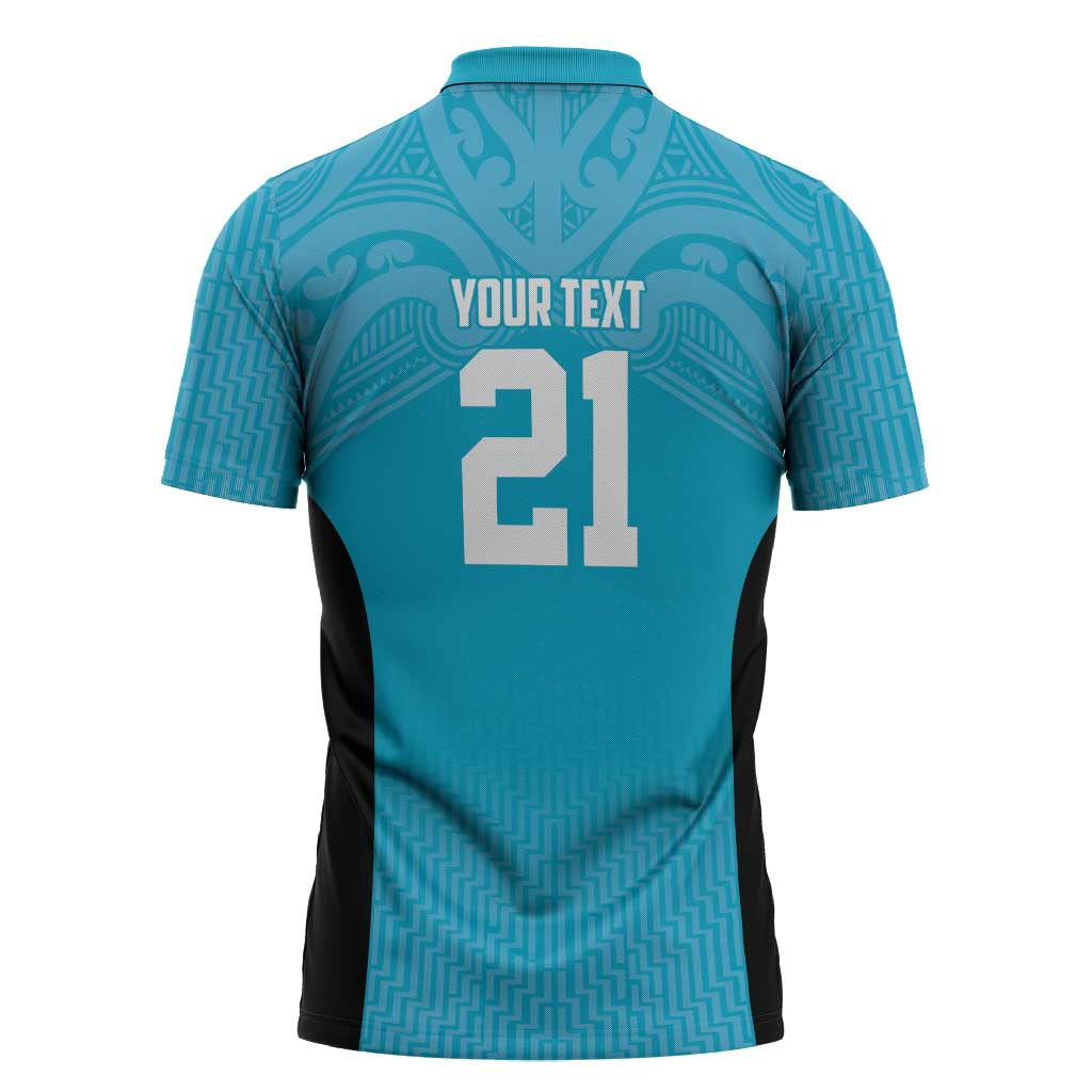 New Zealand Custom Zipper Polo Shirt Fire Basketball Maori Tribal Sky Blue - Aussie Hoodie