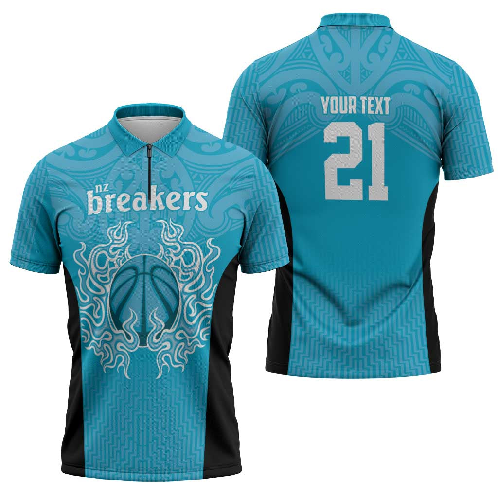 New Zealand Custom Zipper Polo Shirt Fire Basketball Maori Tribal Sky Blue - Aussie Hoodie