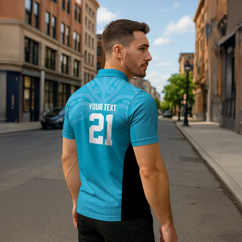 New Zealand Custom Zipper Polo Shirt Fire Basketball Maori Tribal Sky Blue - Aussie Hoodie