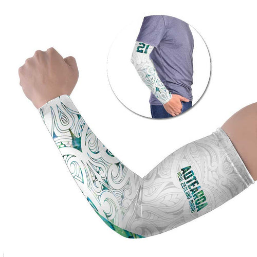 Custom New Zealand Aotearoa Arm Sleeves Green Maori Paua Shell Indigenous - Aussie Hoodie