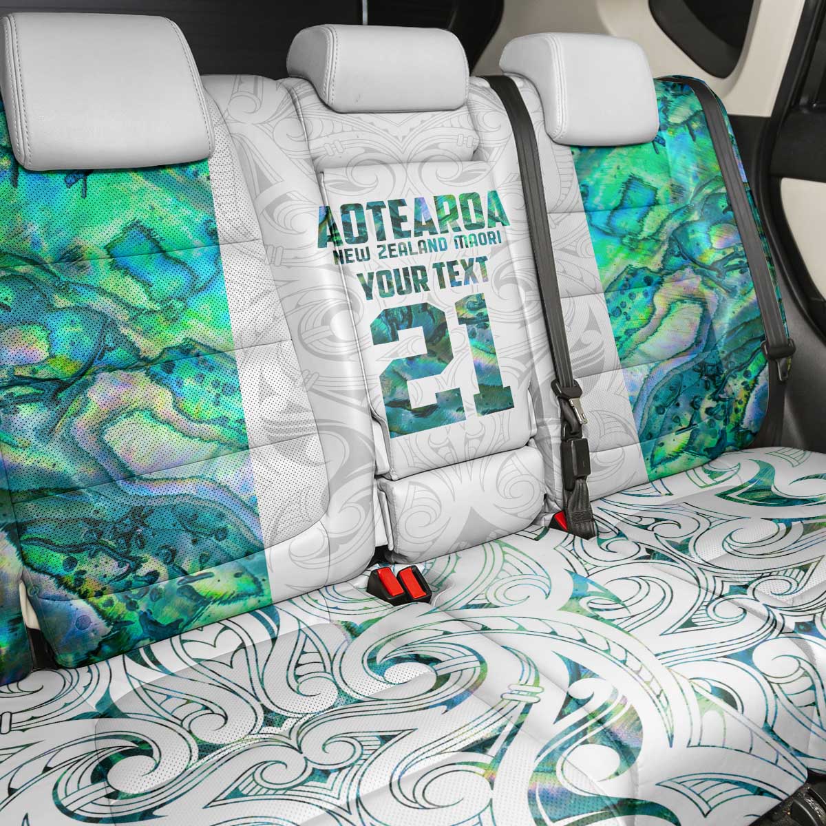 Custom New Zealand Aotearoa Back Car Seat Cover Green Maori Paua Shell Indigenous - Aussie Hoodie