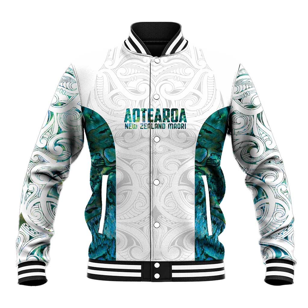 Custom New Zealand Aotearoa Baseball Jacket Green Maori Paua Shell Indigenous - Aussie Hoodie