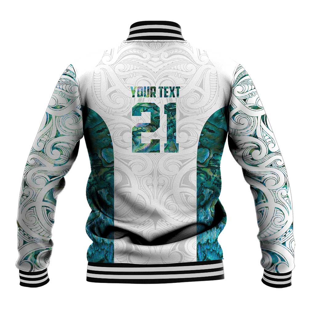 Custom New Zealand Aotearoa Baseball Jacket Green Maori Paua Shell Indigenous - Aussie Hoodie